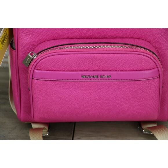 Michael Kors Bex Medium Backpack Soft Pebble Leather Cerise Pink Silver - Picture 2 of 6